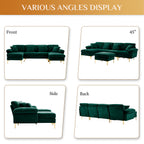 Wiilayok 114" U-Shaped Sectional Sofa,Velvet Modular 4 Seat Sofa Set for Living Room,Convertible L Shaped Sofa Couch Set with Chaise Lounge, Ottoman and Pillows