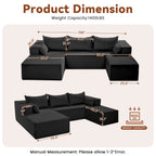 106" Cloud Sectional Boneless Couches for Living Room, Modular U Shaped Couch with Deep Seat, Removable Ottoman, Memory Foam Compressed 4 Seater Sofa for Bedroom Apartment, Black