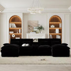 Vinform 124" U Shaped Cloud Couch Sectional with USB Charging, Hidden Storage, Cup Holders & Double Chaise, Black