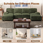  U Shaped Sectional Sofa Couch with Double Chaise for Apartments,Corduroy Green