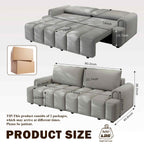 FFH 90.2" Pull Out Sofa Bed with Storage, 3-in-1 Convertible Sleeper Sofa King Size, Modern 4-Seater Teddy Couch for Living Room, Gray