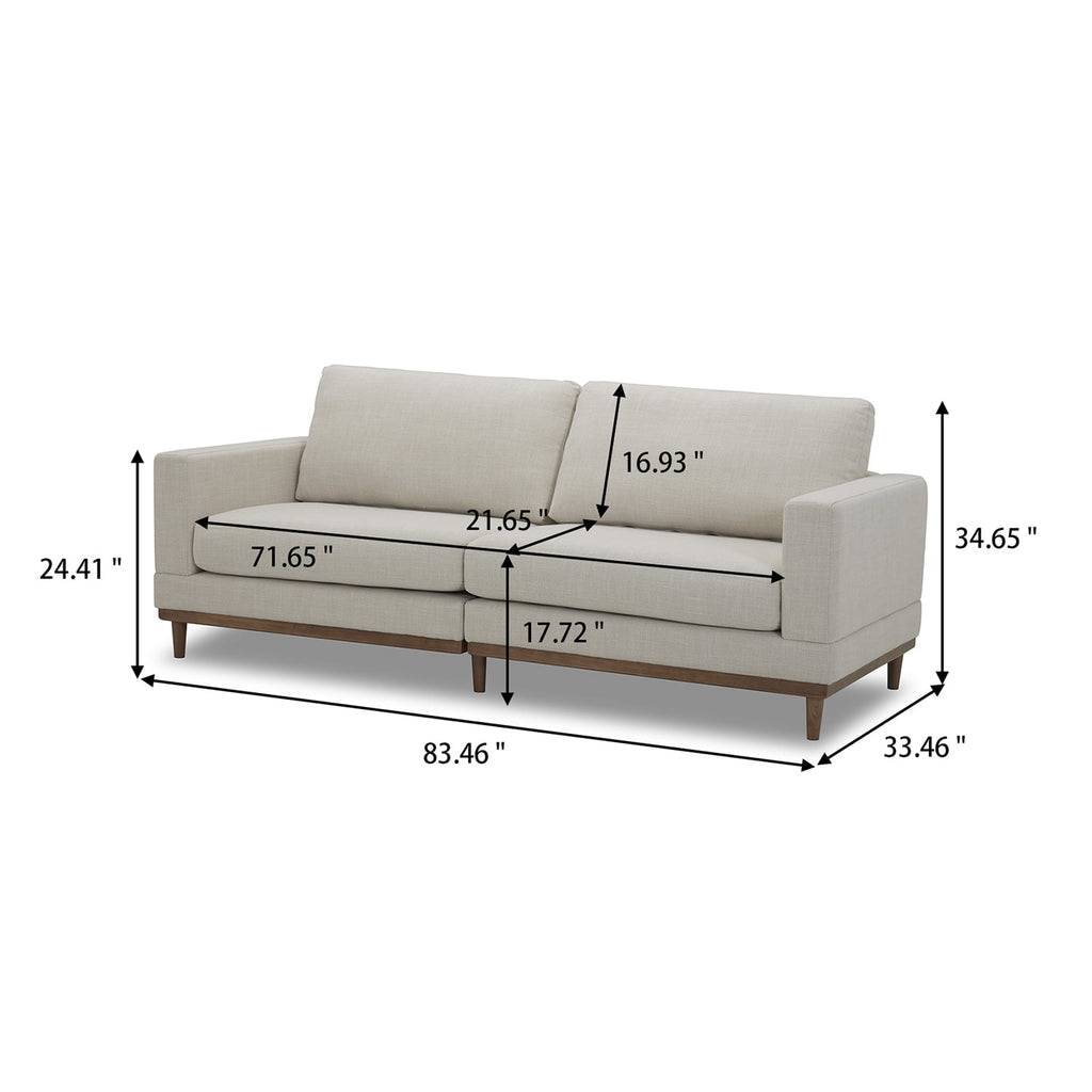  Springwood Wood Frame 83.46" Couch, Cream Linen, Light Honey Woodbase Finish