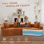 Timbernest 110" Curved Modular Sectional Sofa, 4 Seater Chenille Boneless Couch for Living Room, Playroom, Orange
