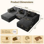 NNSNG 110"U-Shaped Sectional Sofa,5-Seater Boneless Couch Soft Corduroy Fabric Sofa for Living Room,No Assembly Required ,Black