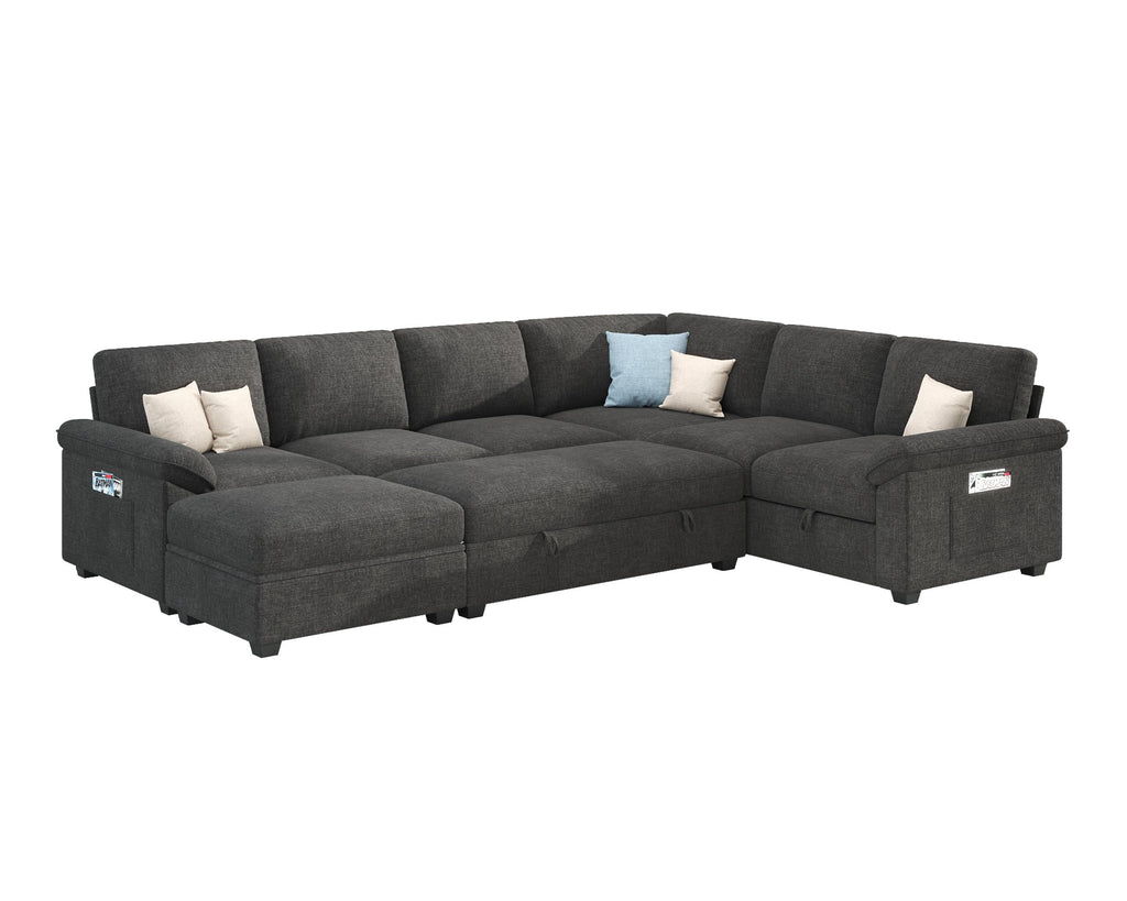 Papajet 105" Sofa Bed, Sectional Sleeper Sofa with Pull Out Bed/Reclining Backrest, 6 Seater Sleeper Couch Bed with Storage, Chenille Dark Gray