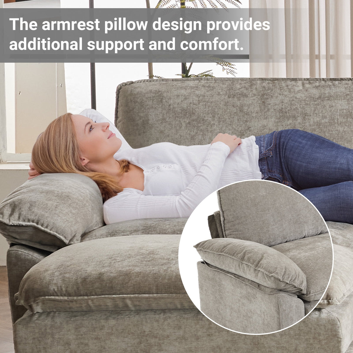 120" W Sectional Sofa U Shaped Couch with Double Chaise Chenille Sleeper Set with 3 Oversized Seats Light Gray