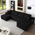  124 Inch U Shaped Modular Sectional Sofa, Modern Corduroy Boneless Sofa for Living Room, Upholstered Deep Seat Cloud Sofas Couches, No Assembly Required, Black