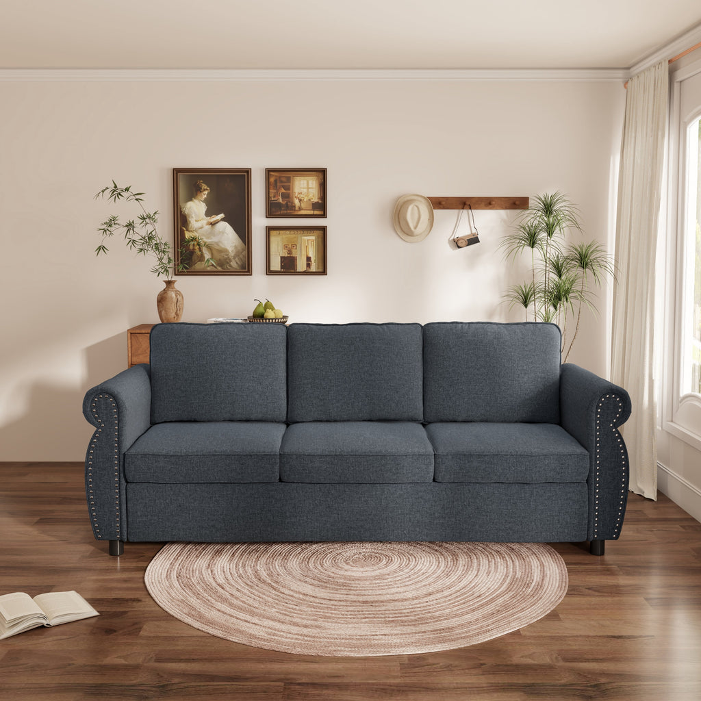 Muumblus Queen Size Pull Out Sofa Bed, 2-in-1 Convertible Sleeper Couches with Memory Foam Mattress, 3 Seat Sleeper Couch Beds for Living Room, Dark Gray