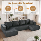  132" U Shape Cloud Sectional Sofa Oversized Modular Boneless Couch, Double Chaise Corduroy Sofa for Living Room, Dark Gray
