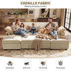  104" Large Modular Sectional Sleeper Sofa with Pull Out Bed, USB Charging & Storage Ottoman, U Shaped Couch for Living Room, Chenille Beige
