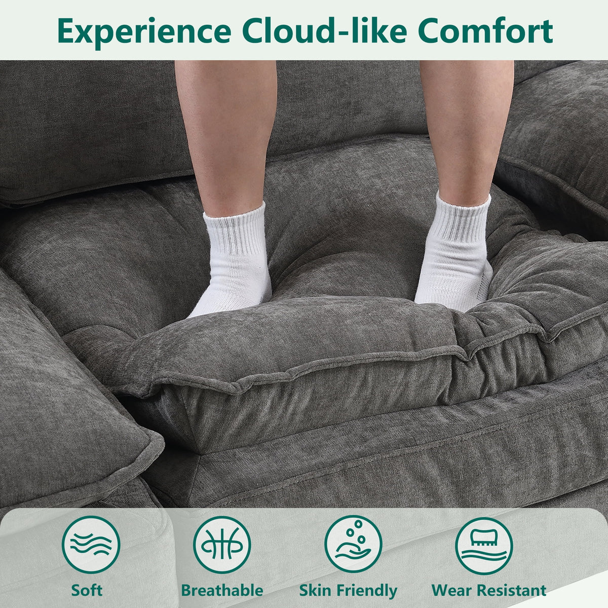 DoMaDing U Shaped Modular Sectional Sofa, 116" Couch with Movable Ottoman, Comfy Chenille Sofa with Pillows for Living Room, Sturdy Frame, Dark Gray