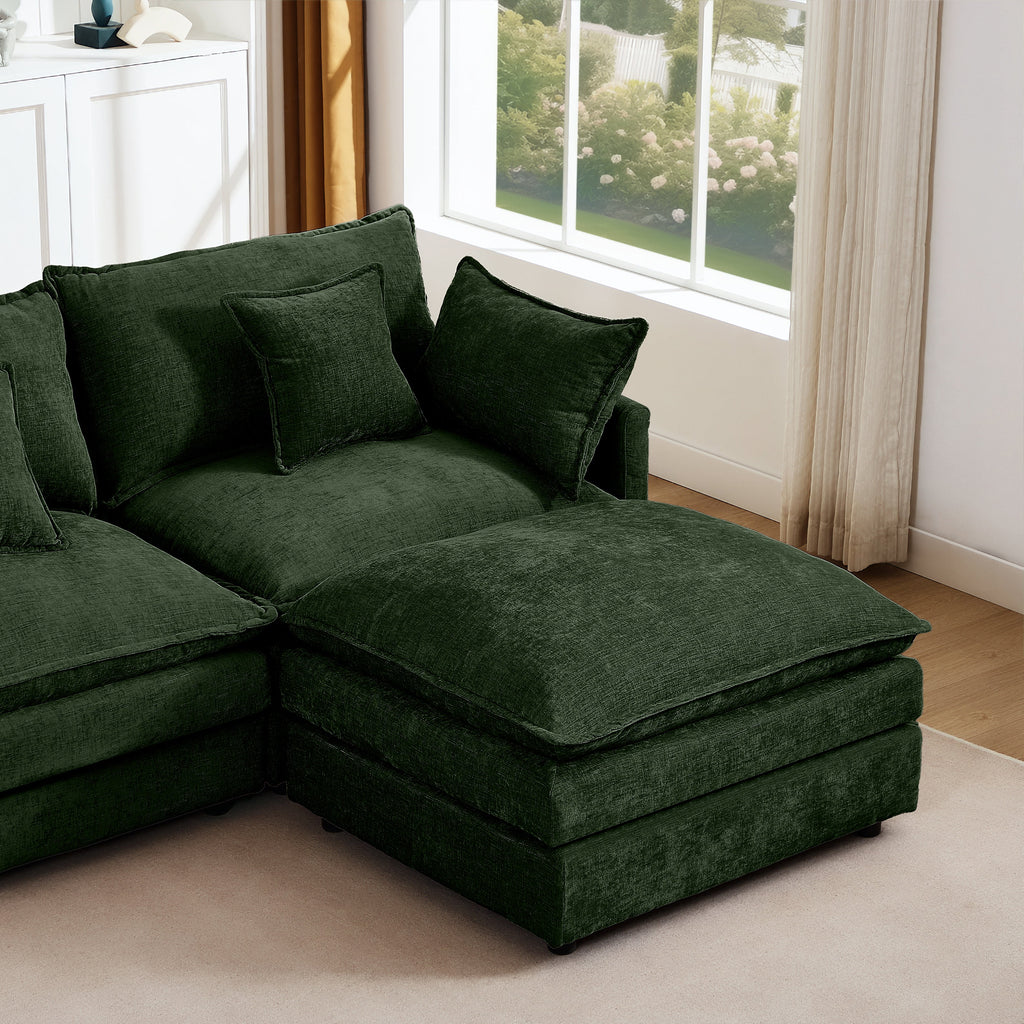 CKEASEAN 102" Chenille Modular Sectional Sofa with Ottoman, 3-Seater L-Shape Cloud Couch with Upholstered & Pillow, Comfy Cloud Sofa for Living Room, Bedroom, Apartment, Office, Easy Assembly
