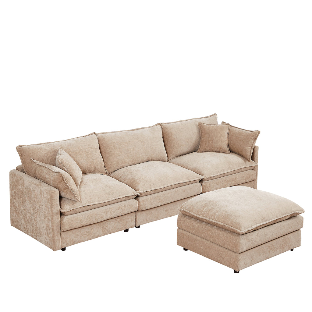 Eyisean 102" Chenille Modular Sectional Sofa with Ottoman, 3-Seater L Shape Cloud Couch with Upholstered & Pillow, Comfy Sleeper Sofa for Living Room, Bedroom, Office, Easy Assembly