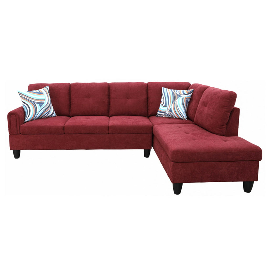 Hommoo Modern Flannel L-Shaped Sectional Couch Sofa, Living Room Furniture Sets Sectional Couches and Sofas, Red(No Ottoman)