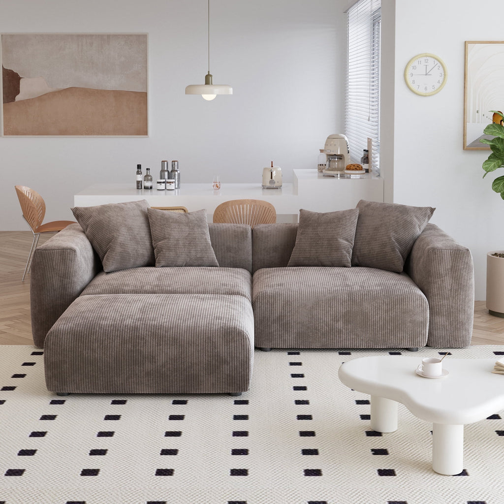 Magic Home Convertible Sectional Sofa Modular Couch,Modern Corduroy Sofa with Pillows for Living Room,Apartment and Small Space,2-Seat Sofa,Brown