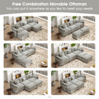  111.5'' Modular Sectional Sofa with Movable Ottomans, U Shaped Cloud Couch for Living Room, 3-Seat, Grey