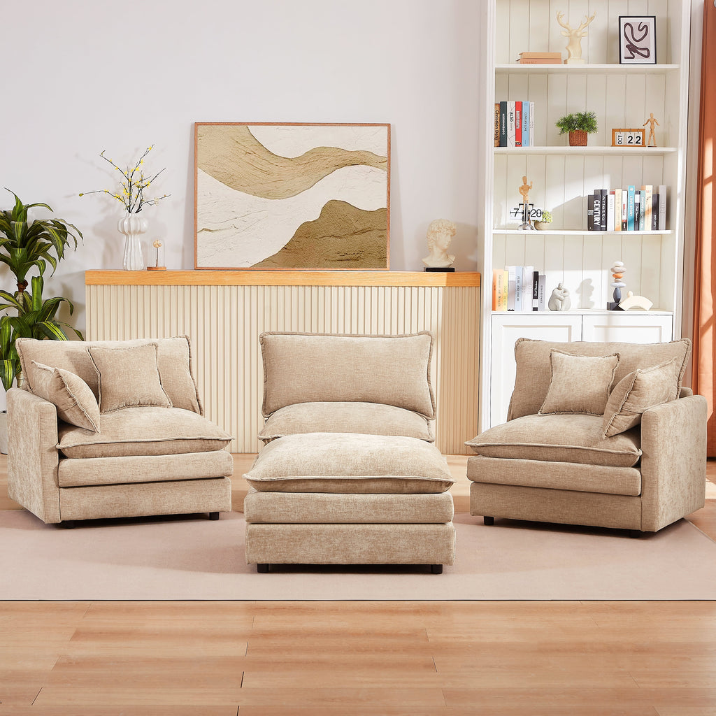 Eyisean 102" Chenille Modular Sectional Sofa with Ottoman, 3-Seater L Shape Cloud Couch with Upholstered & Pillow, Comfy Sleeper Sofa for Living Room, Bedroom, Office, Easy Assembly