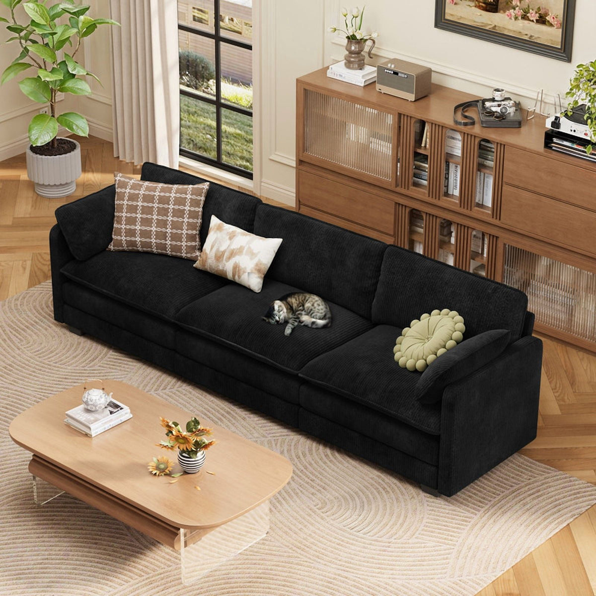  Cloud Like Comfort Sofa,Double?Layer High?Resilience Memory Foam Cushion,Removable Zippered Cover with 2 Pillows for Living Room, Bedroom, Apartment & Small Family,Black