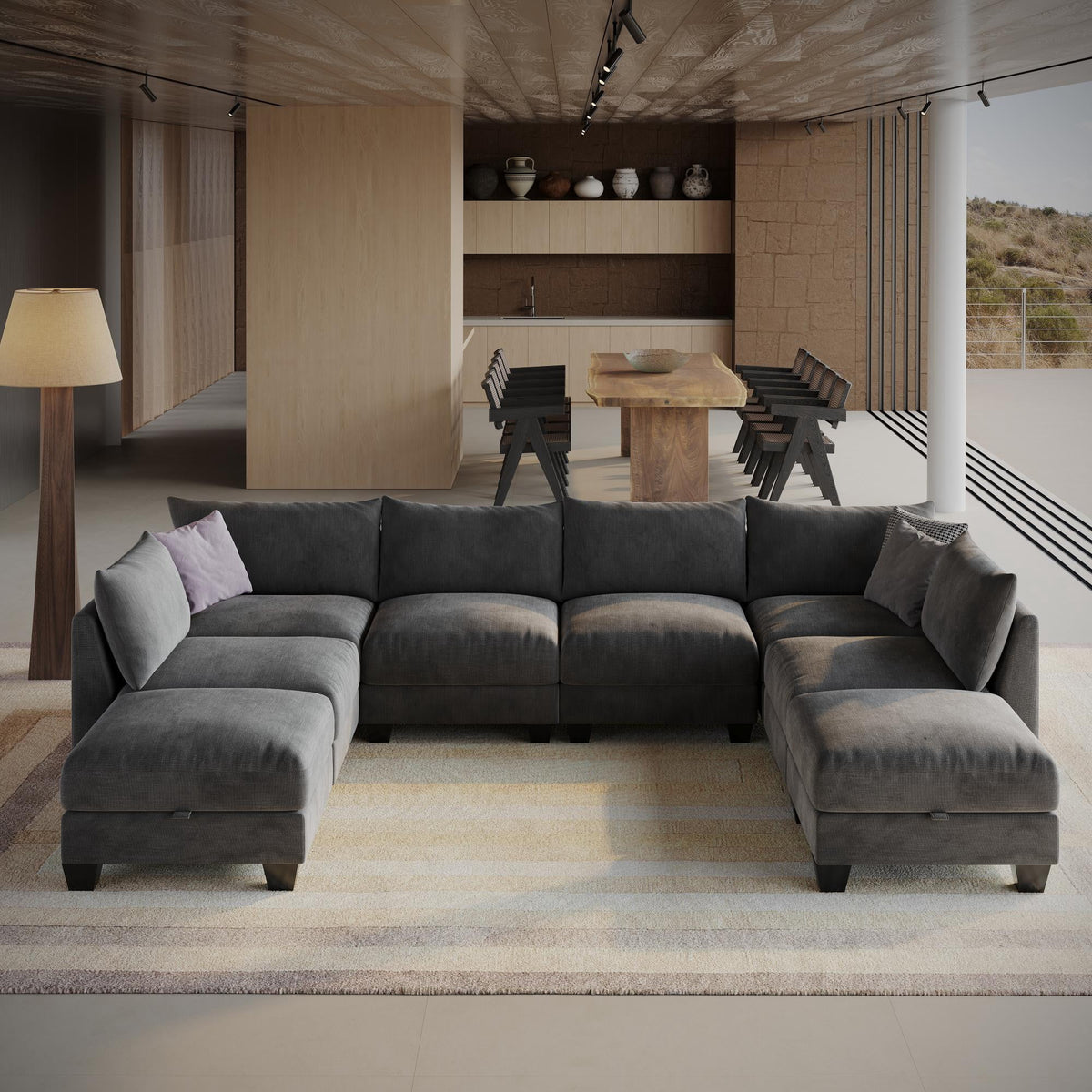 124" Modern Cloud Modular Sectional Sofa, 8-Seater U-Shaped Chenille Couch with Storage Ottoman and USB Charging Ports for Living Room