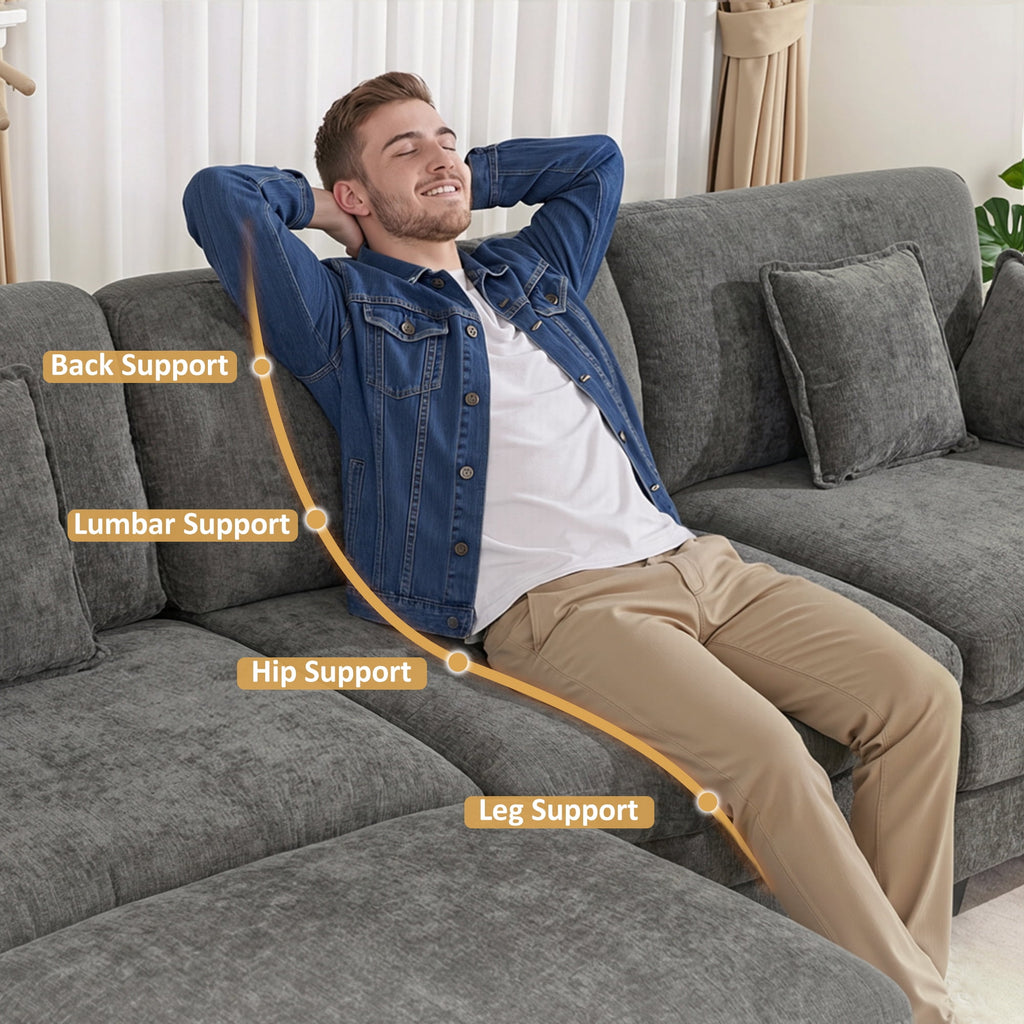 MCombo 111.8'' U-Shaped Modular Sectional Sofa Couch with Chaise Ottomans for Living Room, FSC Certified, Dark Grey