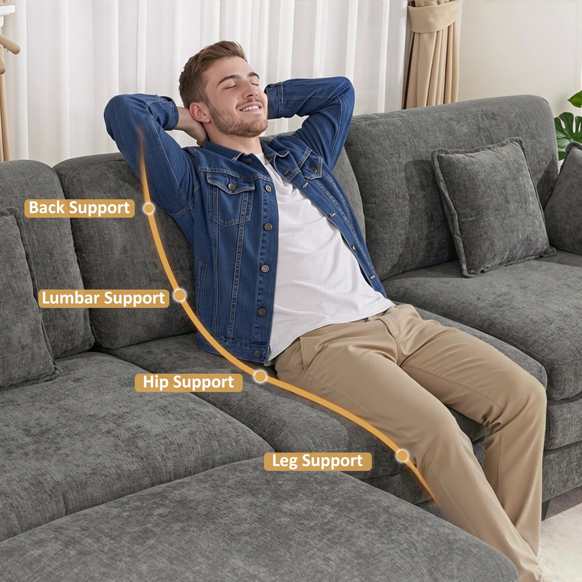 MCombo 111.8'' U-Shaped Modular Sectional Sofa Couch with Chaise Ottomans for Living Room, FSC Certified, Dark Grey