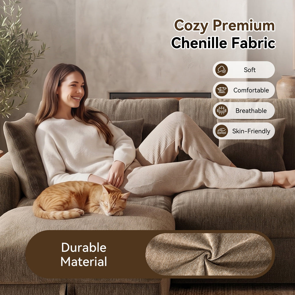  140" Large Modular Sectional Sofa with 2 Removable Storage Ottomans, Extra Deep Seat Cloud Couch for Living Room, Chenille Brown