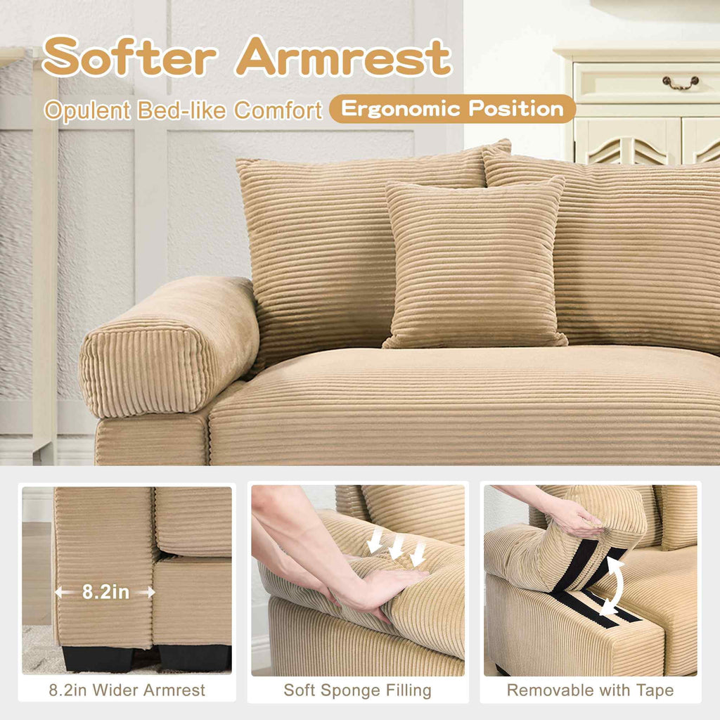 FFH 130" Oversized Modular Cloud Sofa, Cloud Sectional Couch for Living Room, 3 Seater Corduroy Sofa with Deep Seat, Easy Assembly, Camel