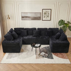  138.5" Sectional U Shaped Couch,Black Sectional Cloud Boneless Sofa For Living Room,Plush Corduroy Couches With Deep Seat Chaise Lounge,No Assembly Required