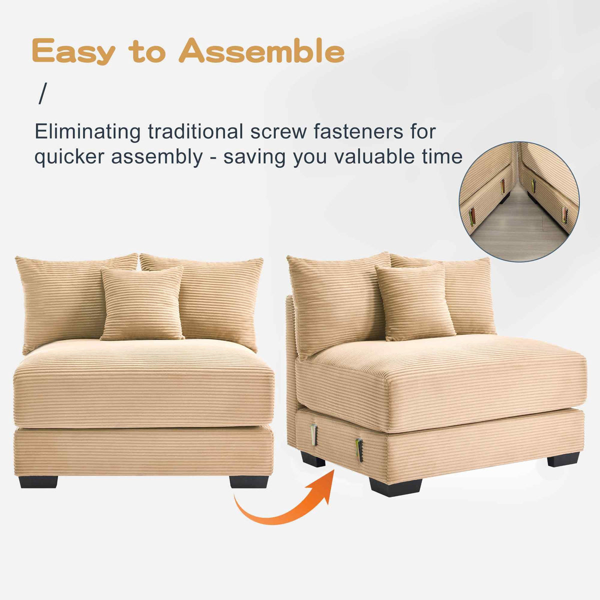 FFH 130" Oversized Modular Cloud Sofa, Cloud Sectional Couch for Living Room, 3 Seater Corduroy Sofa with Deep Seat, Easy Assembly, Camel