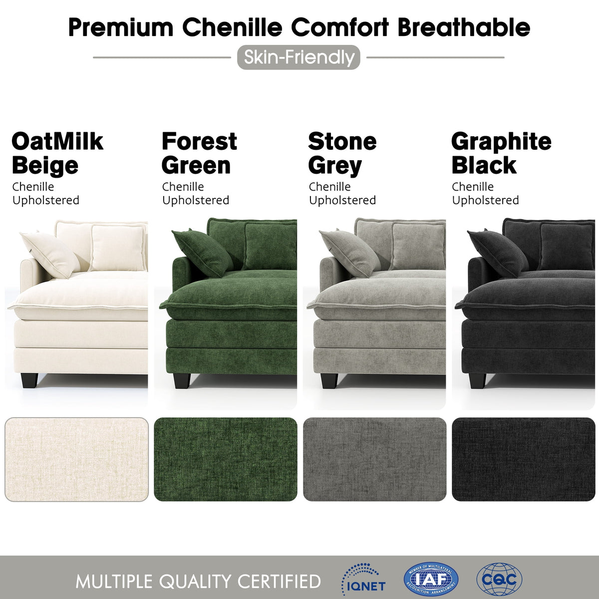  111.5'' Modular Sectional Sofa with Movable Ottomans, U Shaped Cloud Couch for Living Room, 3-Seat, Grey