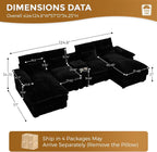 Vinform 124" U Shaped Cloud Couch Sectional with USB Charging, Hidden Storage, Cup Holders & Double Chaise, Black