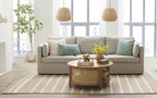  100'' Modular Sectional Sofa with Storage Ottoman, White Linen