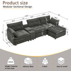 Anpport 119" L-Shaped Modular Sectional Sofa with Removable Ottoman for Living Room, Corduroy, Dark Gray
