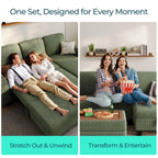  6 Seaterss Sectional Couches for Living Room, Sleeper Sofa Bed with Storage Seat, Pull Out Couch Bed with Ottoman, Dark Green