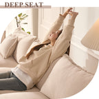  3-Seat Sectional Sofa Couch, Cloud-Style Deep Seating Sleeper Sofa with Included Throw Pillows, Linen Upholstery, Modern Living Room Sofa, Cream White