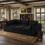  Cloud Couch Modular Sectional Sofa 6 Seat 122" L Shaped Reversible Convertible Couch, Corduroy Thick Cushion with Movable Ottomans, Washable Removable Cover for Living Room,Black