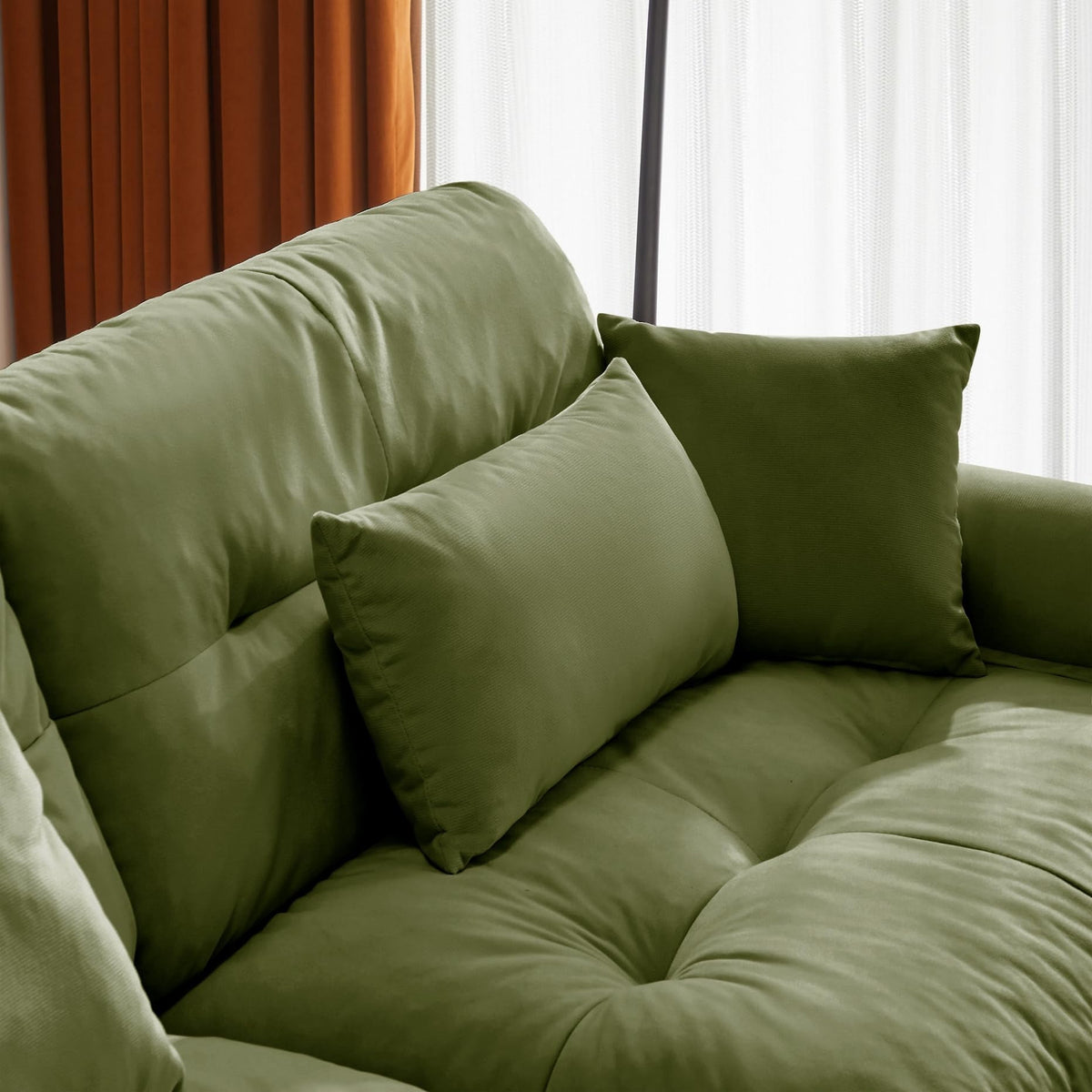 Oversized Modular Velvet Sectional Sofa with Movable Ottoman - Olive Green, Deep Seat Cloud Couch for Living Room