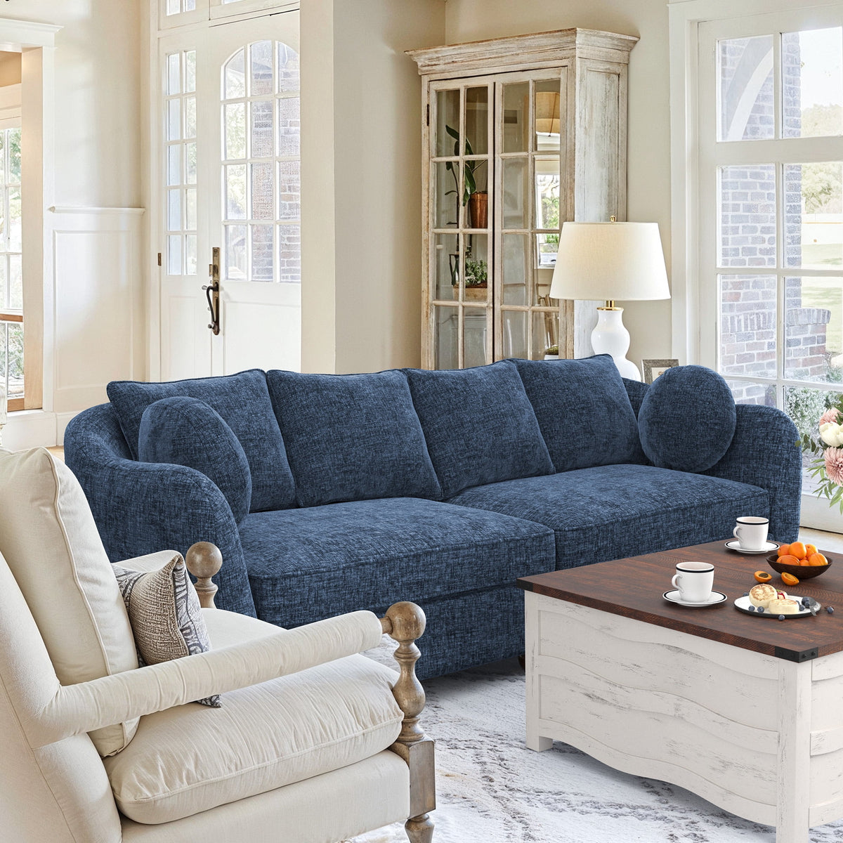 Carolayne 90'' Modern 3 Seater Upholstered Sofa with 2 pillows for Living Room, Blue