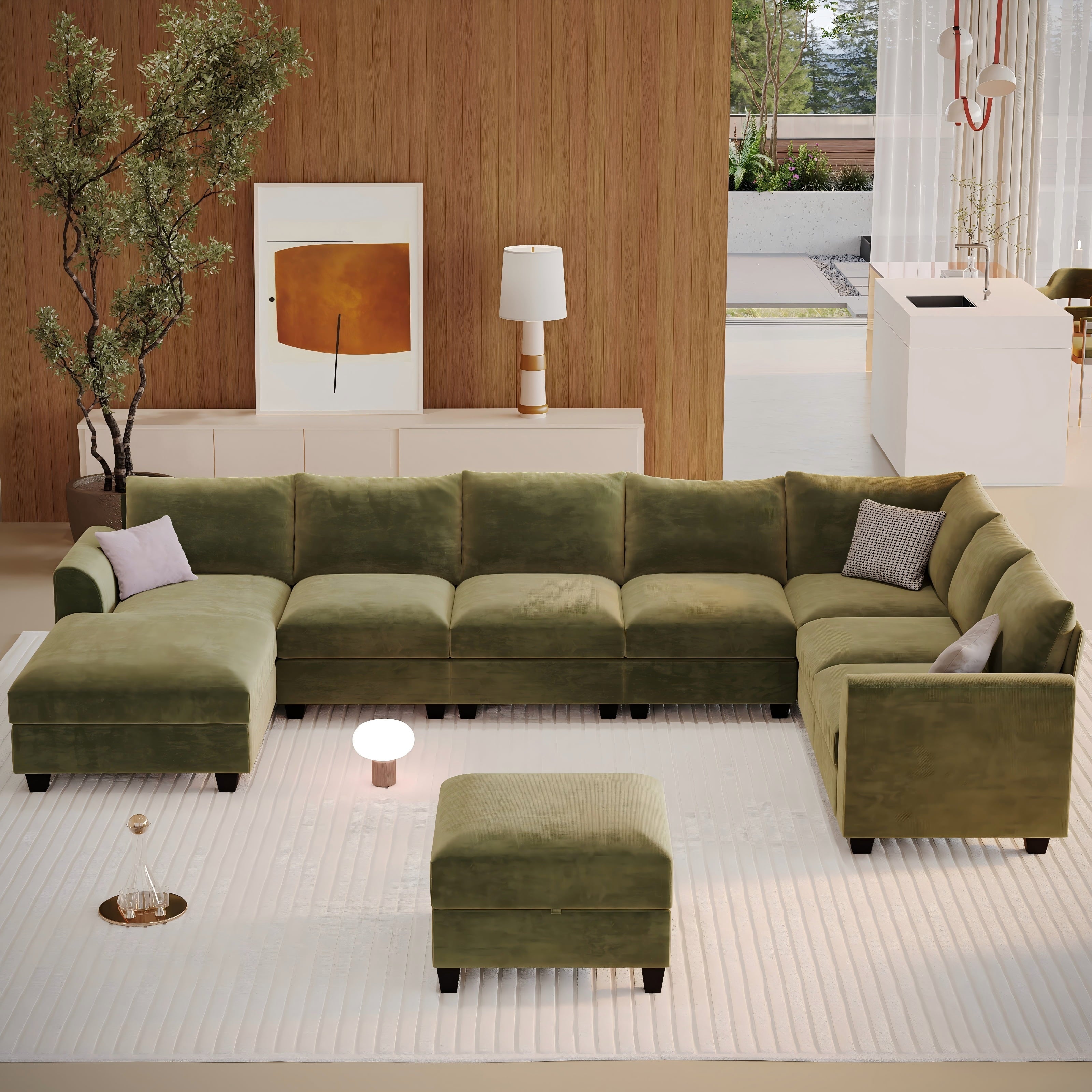 ZX Design 147.2" Sectional Cloud Couch L-Shaped Modular Chenille Sofa, 7-Seater Deep Seat Chaise with Storage Ottoman & USB Ports for Living Room