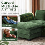 JULY'S SONG 113" L Shaped Couch Set, Deep Seat Modular Sectional Sofa with Movable Ottoman, Plush Couches and Sofas Detachable Cushions, Chenille Sectionals for Living Room, Green