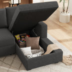 Marrber Modular Sectional Pull-Out Sofa Bed U-Shaped Linen Couch Bed with Storage for Living Room, Gray
