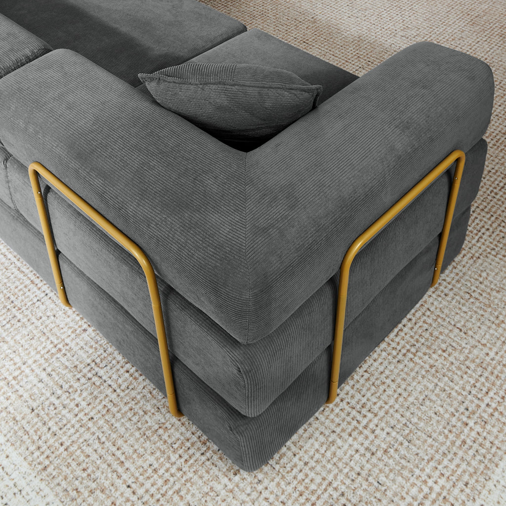  108" Modular Sectional Sofa Bed, Convertible Folding Sofa Bed, Modern Cloud Corduroy Boneless Sofa with Deep Seat, Fold-Out Futon Couch Bed for Living Room, No Assembly Required, Grey