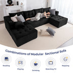 BYBYME Cloud Sectional Couch with U-Shape Chaise Modern Comfy Modular Corduroy Sofa for Living Room,Tufted 6-Seat Sleeper Chair with 2 Ottoman,Sofa in A Box,No Assembly Required,Black