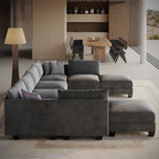 124" Modern Cloud Modular Sectional Sofa, 8-Seater U-Shaped Chenille Couch with Storage Ottoman and USB Charging Ports for Living Room