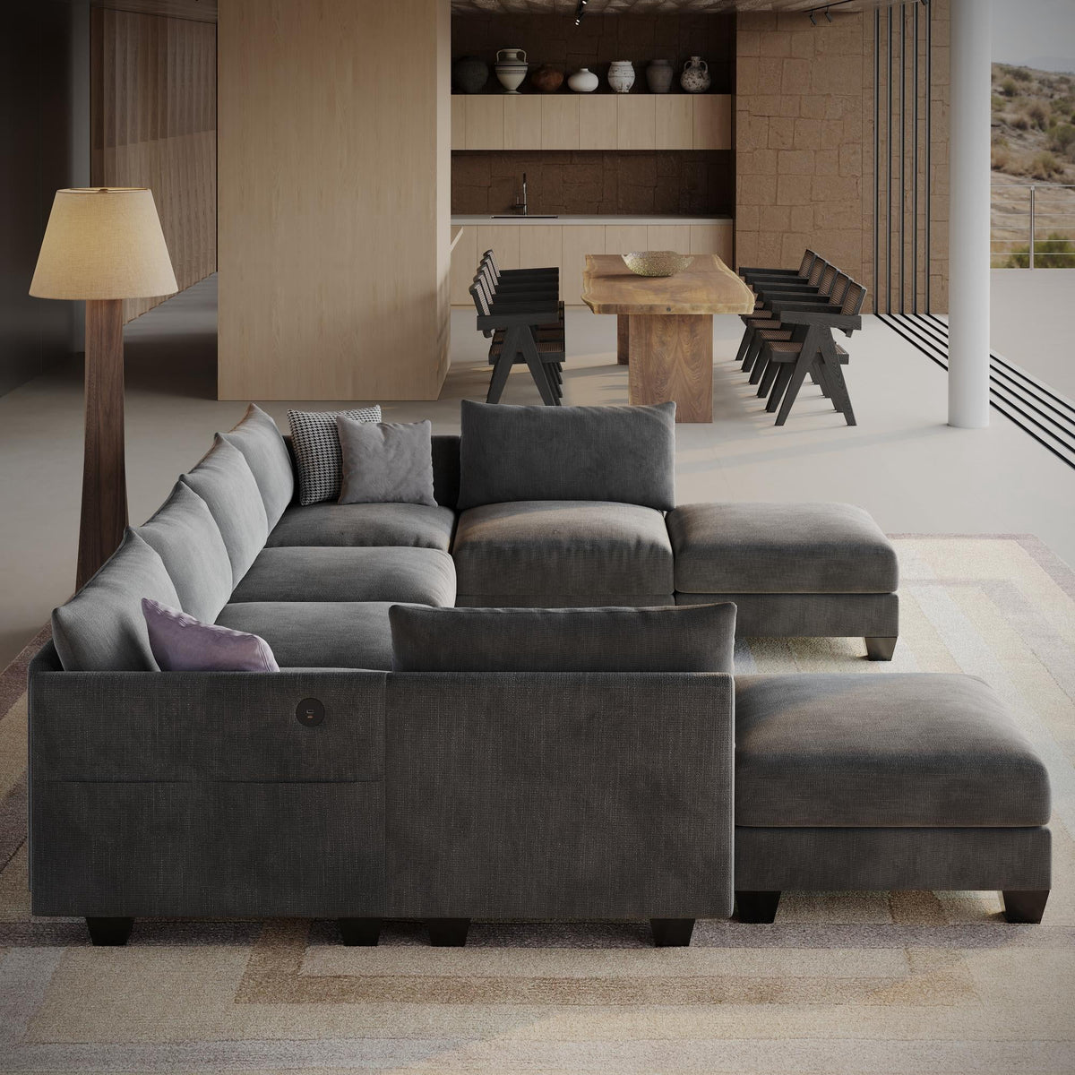 124" Modern Cloud Modular Sectional Sofa, 8-Seater U-Shaped Chenille Couch with Storage Ottoman and USB Charging Ports for Living Room
