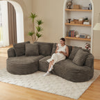 MAYEERTY 120.9" Brown Corduroy Curved L Modular Sectional Sofa, Pocket Spring No Assembly Couch for Living Room Reception