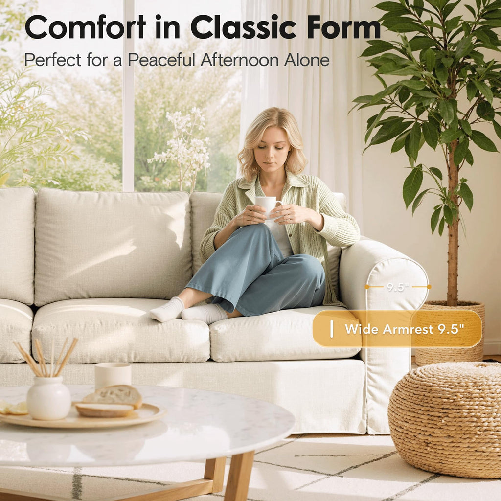 Vorthio 89" 3-Seater Farmhouse Sofa, Deep Seat Couch with High Back Support, Removable Washable Cover, Rolled Arms, Grey