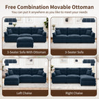 Korser L Shaped Modern Sofa with Movable Ottoman Convertible Modular Sectional Cloud Couch with Deep Seat & Pillow,Chenille 3-Seat Couches for Living Room,Assembly Required,Blue