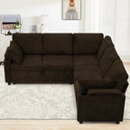 ACMEASE 85" Chenille Reversible Sectional Sofa w/Pull Out Bed, Upholstery L-Shaped Couch w/Storage Armrests & Cup Holders, Modern Corner Sofa w/USB Charging Port & Throw Pillow for Living Room, Brown