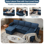 Sectional Couches Sofas Sleeper Bed U shape with Storage for Living Room Family Rooms Blue